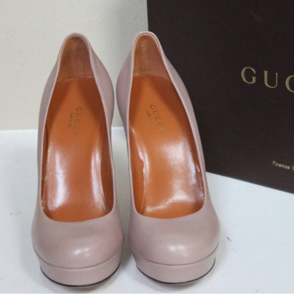 Sz 8 Gucci Betty Beige Leather Platform Classic Pump Heel